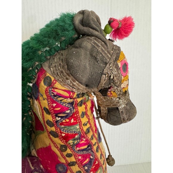 Vintage Mid Century Indian Handmade Rajasthani Fabric Patchwork Horse Folk Art - Picture 4 of 9